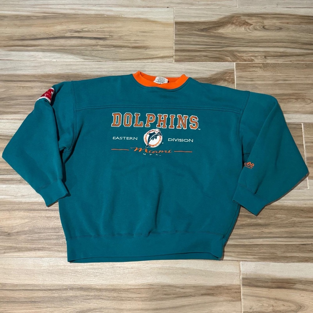 Vintage Lee Sport Miami Dolphins Sweatshirt XL Teal Orange NFL Eastern Division